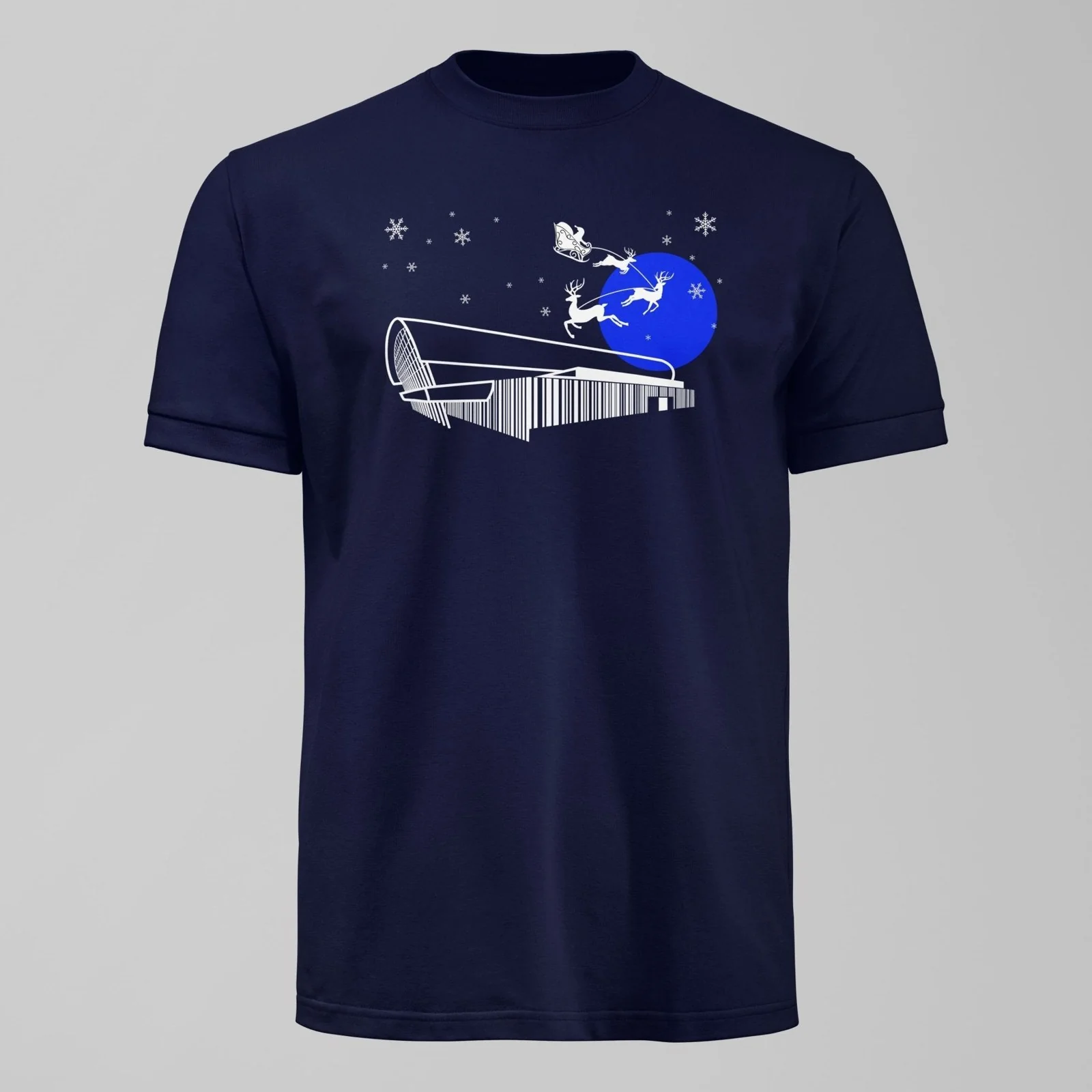 Bramley Moore New Dawn Christmas T-Shirt – Everton Stadium Santa & Snow - Image 2