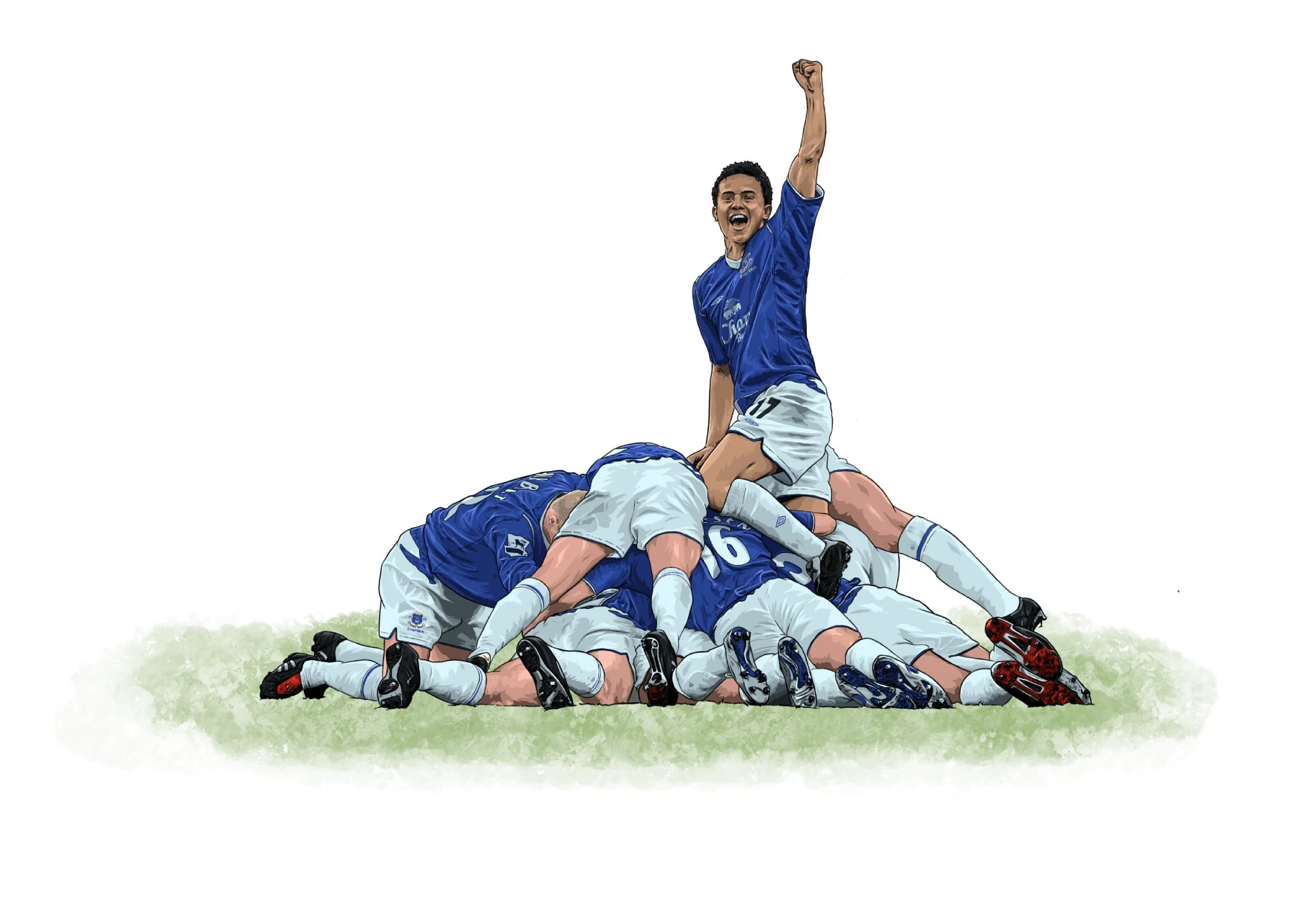 Everton FC 04/05 Print - Tim Cahill Pile On - Image 2